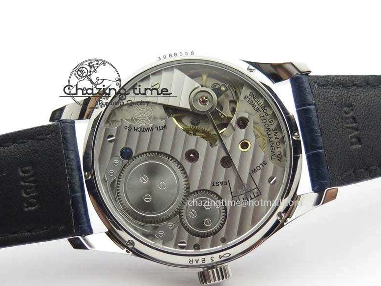MIROTIME 0421 Portuguese IW5444 SS White Dial Blue Numbers On Blue Leather Strap A Modern 7258